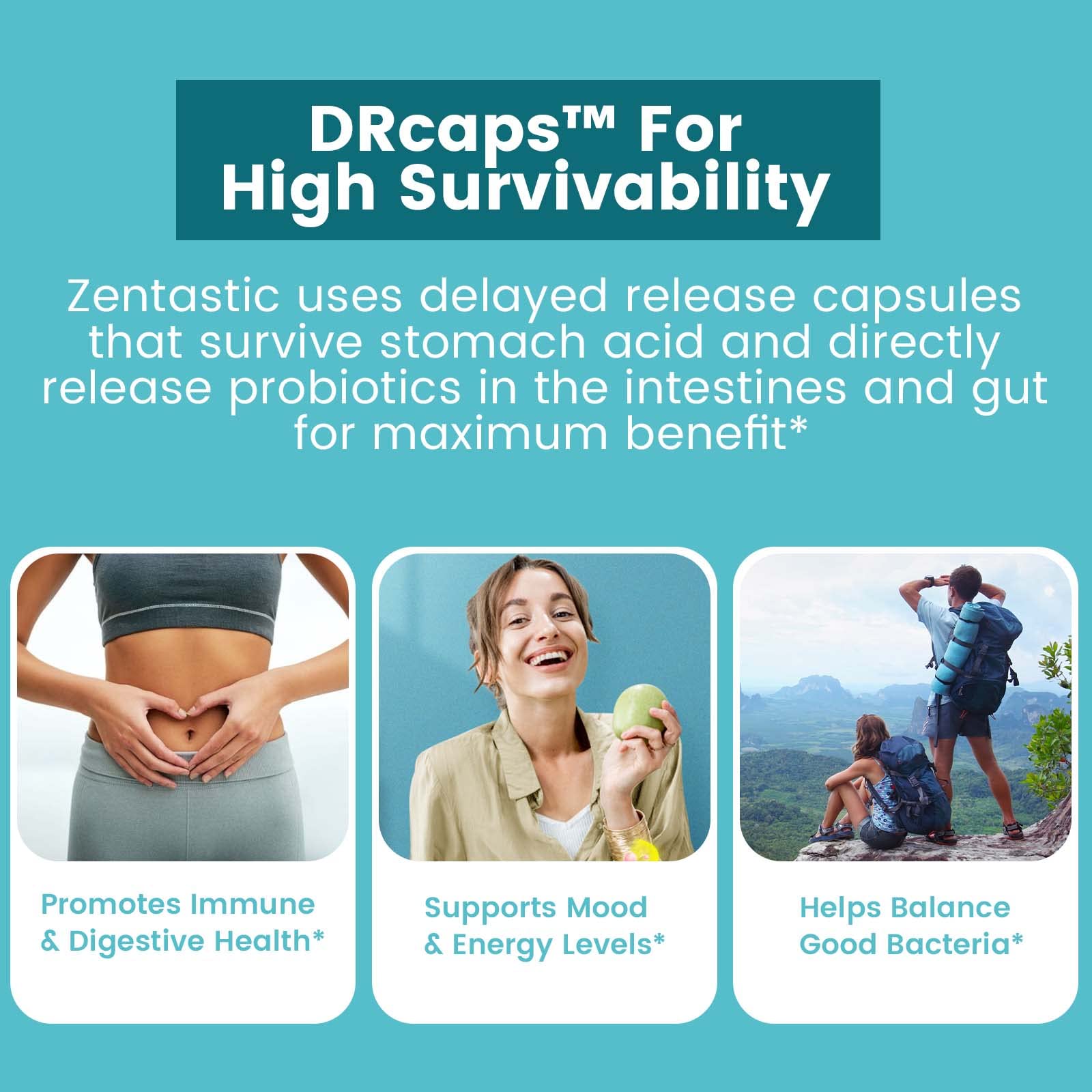 Zentastic Probiotics & Prebiotics Supplement - 50 Billion CFU - for Men & Women’s Immune & Digestive Health - 16 Strains - Shelf Stable - PrimeBioHealth - canada supplements