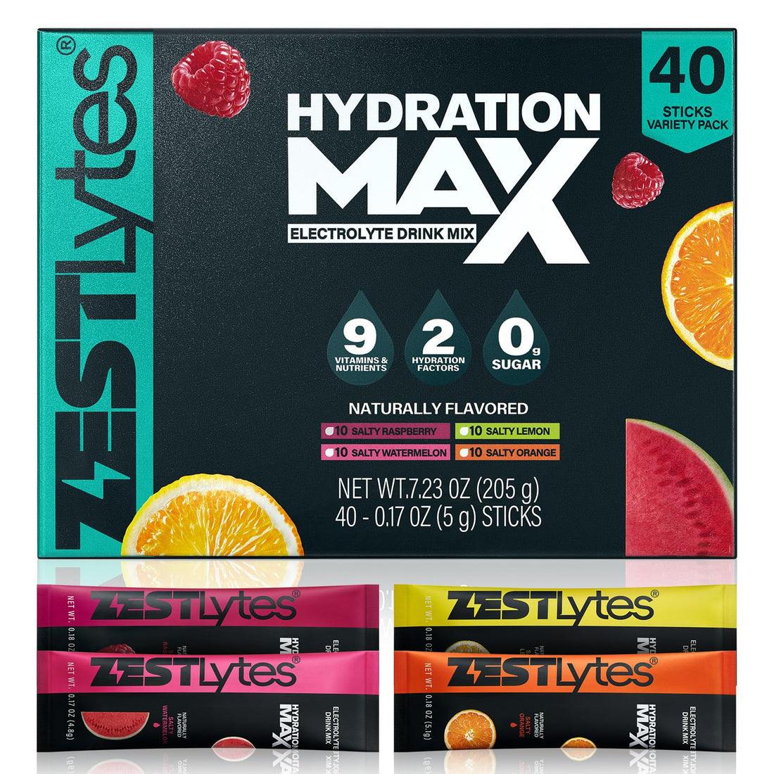 ZestLytes 40 Sticks Sport Hydration Sugar Free Electrolyte Packets, High Sodium Low Calorie Electrolyte Powder Drink Mix, Liquid Daily IV Flavors - PrimeBioHealth - canada supplements