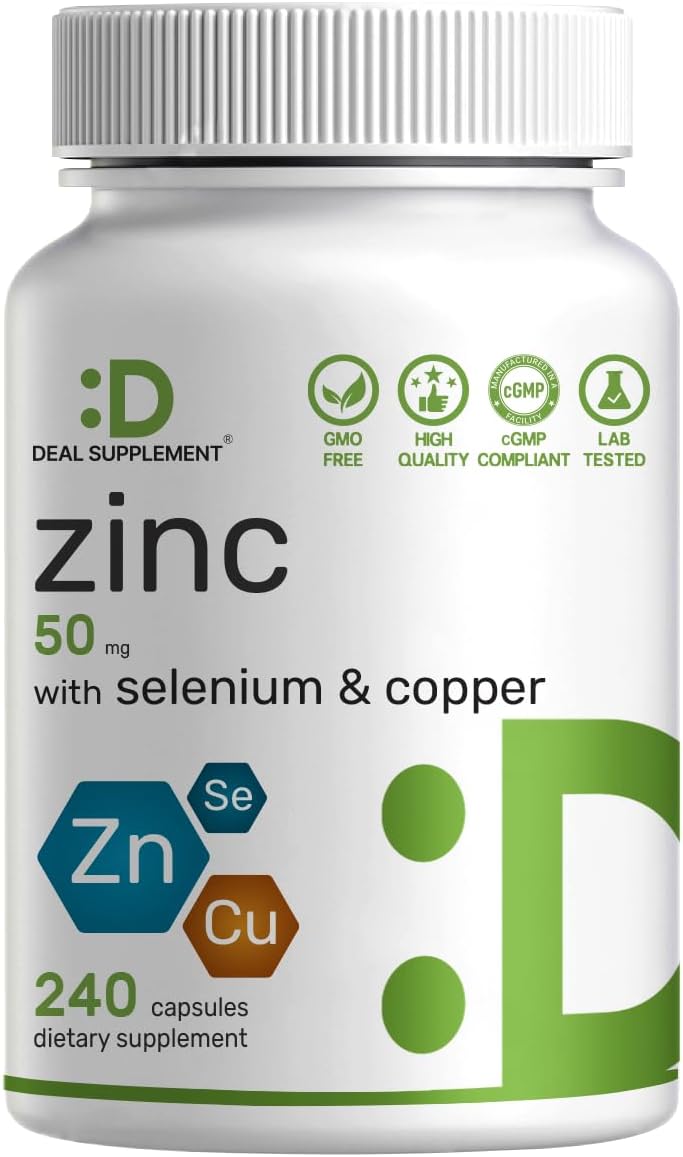 Zinc Picolinate 50mg with Copper & Selenium, 240 Capsules | 3-in-1 High Absorption Mineral Complex | Chelated Zinc Supplement for Immune Support* | 8 Month Supply - PrimeBioHealth - canada supplements