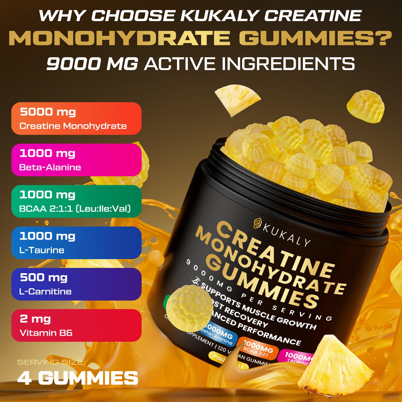 ZyterX Creatine Monohydrate Gummies for Men & Women, 9000MG Creatine Gummies Sugar Free with L-Taurine, BCAA 2:1, B12 B6 for Boost Strength, Focus & Endurance, - PrimeBioHealth - canada supplements